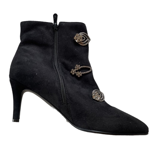 EUC Midnight Velvet Heel Booties with Decorative Jeweled Buckles size 11 - Picture 3 of 5